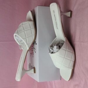 Olivia Miller Honey Camp White Square Toe Quilted Slide On Kitten Heels Size 10